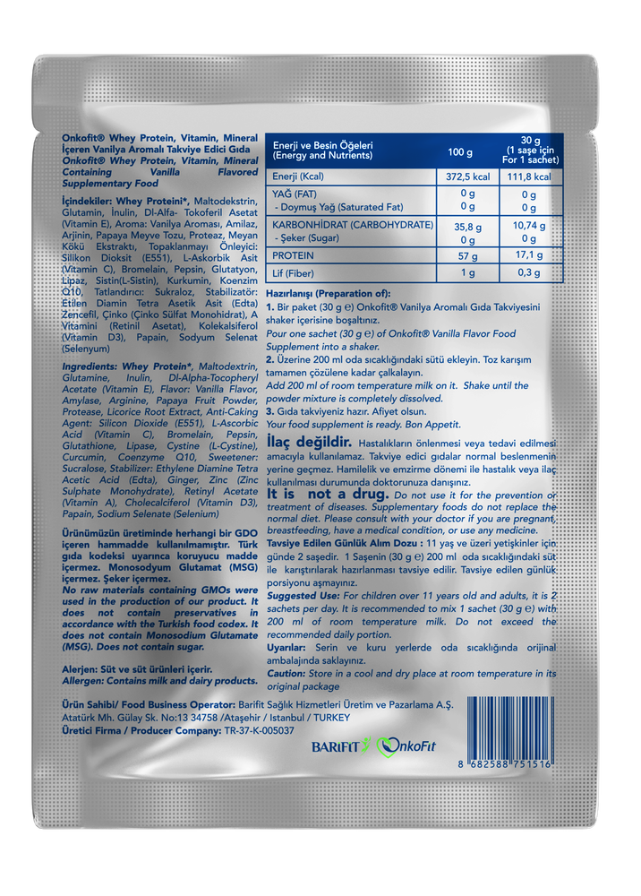 ONKOFİT® MİX PROTEİN TAKVİYE EDİCİ GIDA (30 ÖĞÜN)