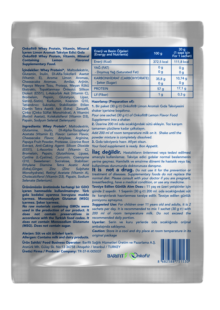 ONKOFİT® MİX PROTEİN TAKVİYE EDİCİ GIDA (30 ÖĞÜN)